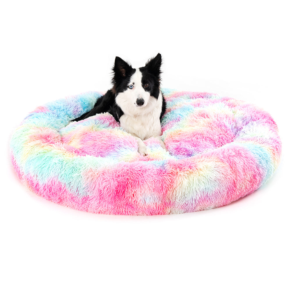 Fluffy Donut Dog Bed – Calming Washable Plush Pet Cushion for Small & Large Dogs Cats
