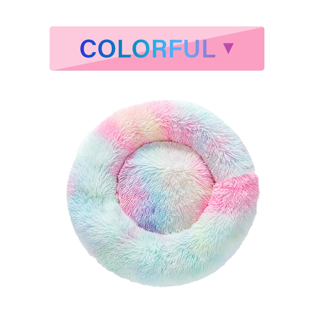Fluffy Donut Dog Bed – Calming Washable Plush Pet Cushion for Small & Large Dogs Cats