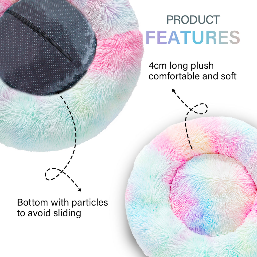 Fluffy Donut Dog Bed – Calming Washable Plush Pet Cushion for Small & Large Dogs Cats