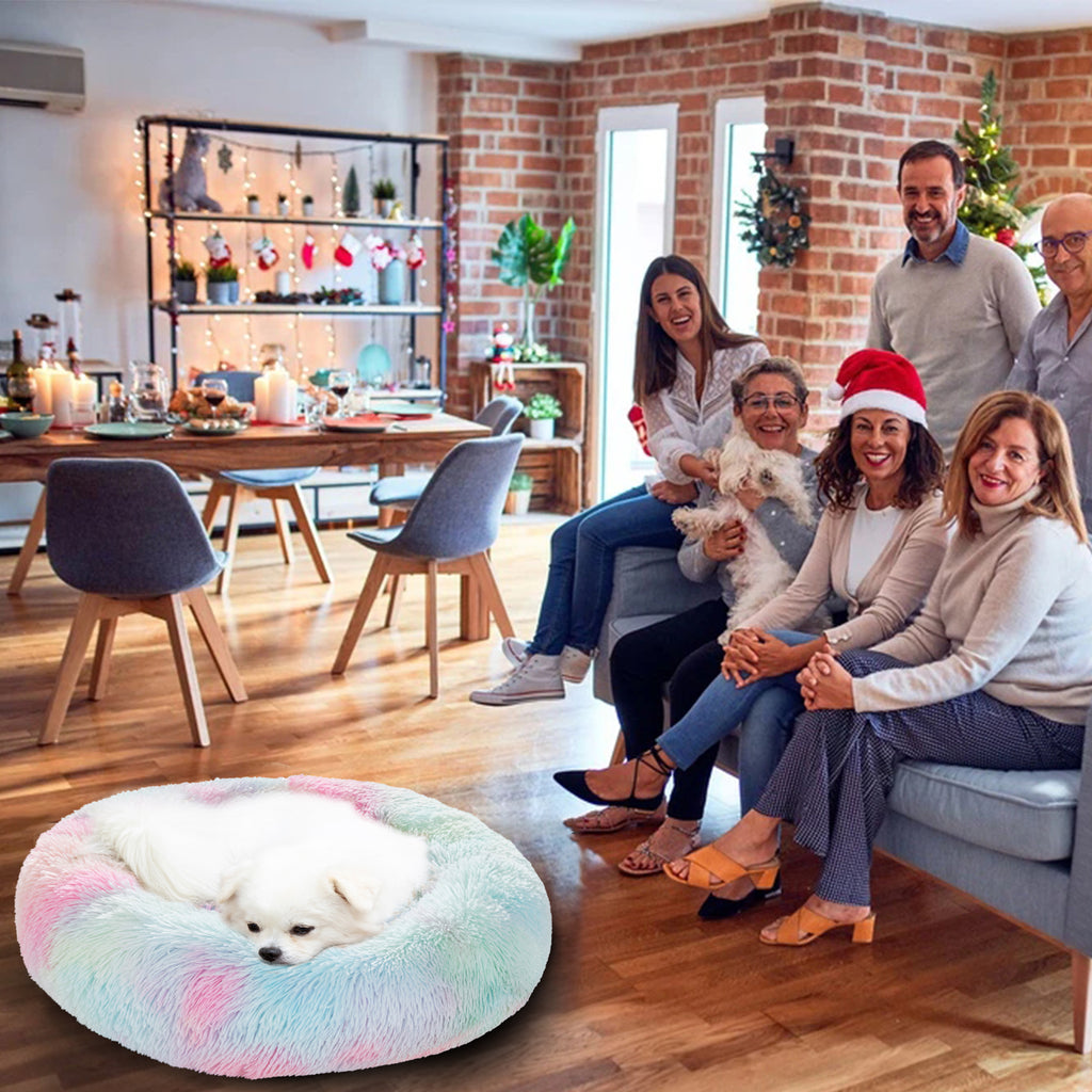 Fluffy Donut Dog Bed – Calming Washable Plush Pet Cushion for Small & Large Dogs Cats