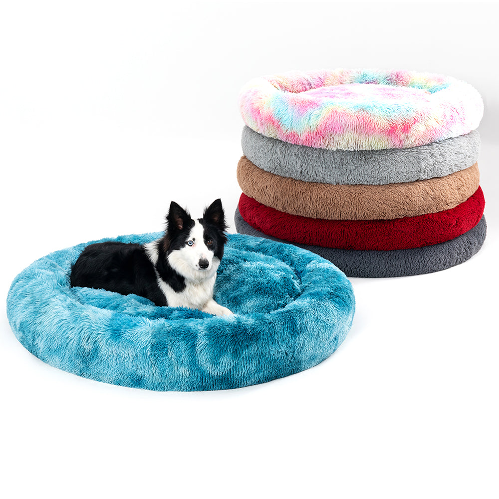 Fluffy Donut Dog Bed – Calming Washable Plush Pet Cushion for Small & Large Dogs Cats