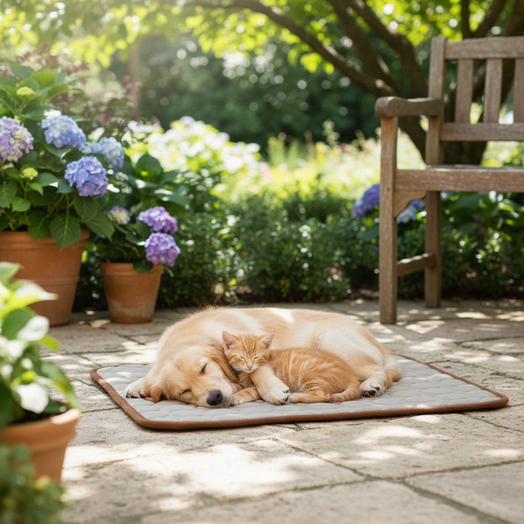 Puppy and kitten on mat